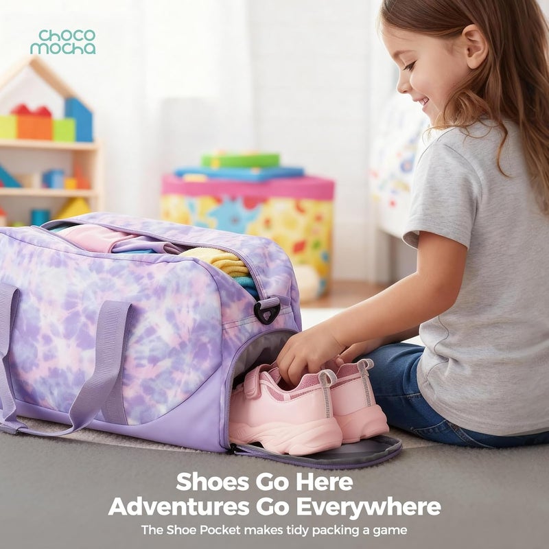 Choco Mocha Duffle Bag Kids Girls - Overnight Bags with Toiletry Bag for Weekender Travel Gym, Christmas Gifts for Girl Kid, Galaxy Purple - Image 3